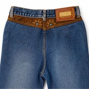 Vintage Lawman Western Bareback Jeans Leather High Rise Straight Leg Denim 25”